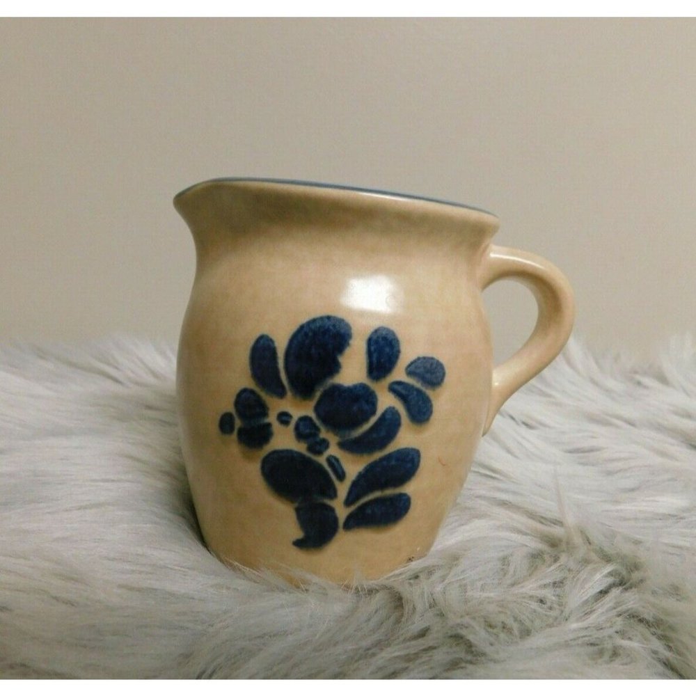 Pfaltzgraff‎ Folk Art Cream Pitcher Creamer Tan Blue 4 1/4"